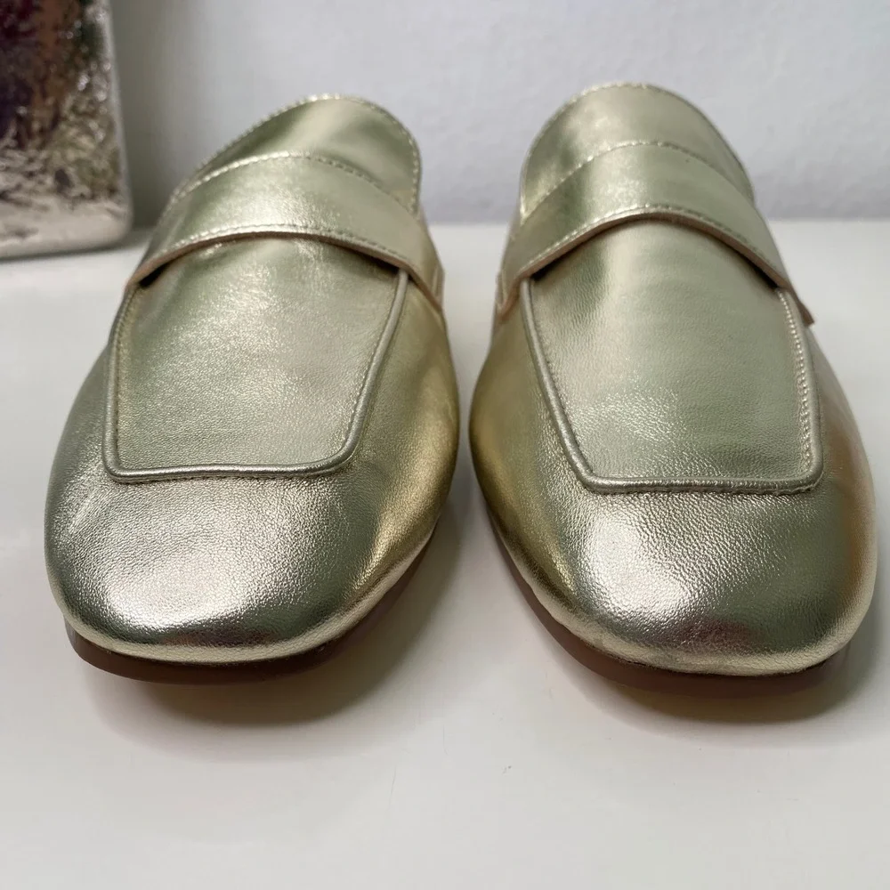 Talbots Audrey Metallic Gold Nappa Square Toe Loafer Flats Size 9M‎